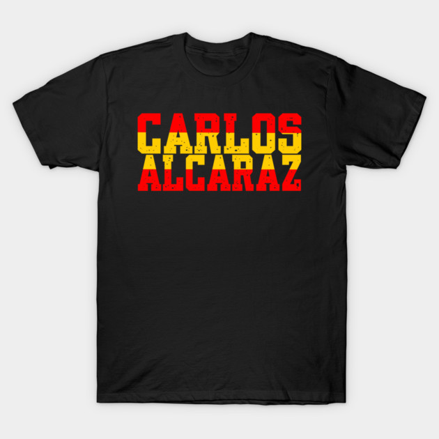 Carlos Alcaraz fan t-shirt with bold black text design honoring the Spanish tennis champion