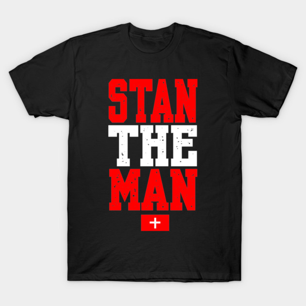 Stan the Man funny tennis t-shirt design with bold black text on white background